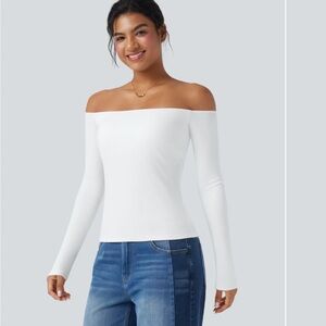 HALARA White Off-Shoulder Long Sleeve Top